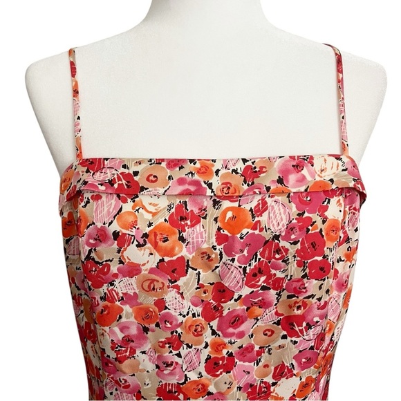 Vintage Ann Taylor Size 10 Petite Silk Pink Floral Sleeveless Apron Mini Dress - Picture 6 of 10